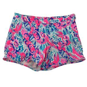 Lilly Pulitzer Pink Blue Cosmic Coral Cracked Up Lobster Print Hazelle Shorts 6